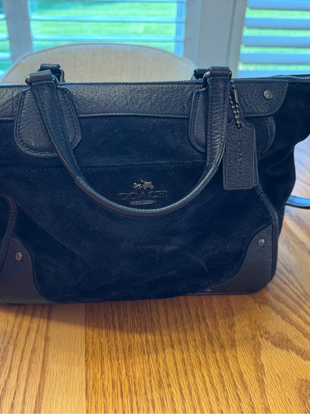 Coach Dark Blue Suede and Leather handbag